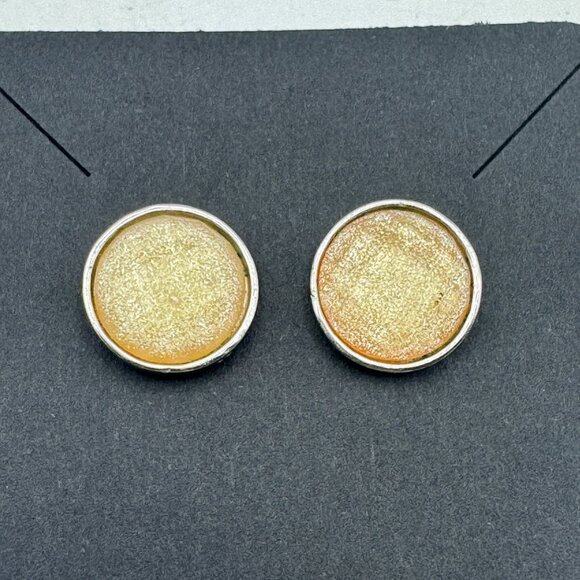 Gold-Tone Textured Round Stud Earrings With Silver-Tone Accents Minimalist Desig - Picture 2 of 3